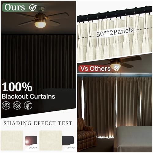 Cream Linen Textured Curtains 84 Inch Long Pinch Pleated Blackout 2 Panels for Living (Cream / 50"W x 84"L (Pack of 2))