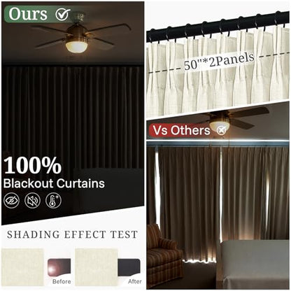 Cream Linen Textured Curtains 84 Inch Long Pinch Pleated Blackout 2 Panels for Living (Cream / 50"W x 84"L (Pack of 2))