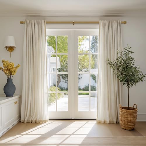 Warm Gold Curtain Rods for Windows 66 to 120 with Adjustable Brackets Heavy Duty 1" Diameter Brass Window Treatment Rod with Solid Metal Finials for Outdoor Bedroom Kitchen Living Room (Warm Gold / 16"-120"|1 Pack)