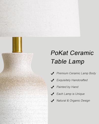 24'' Farmhouse Ceramic Table Lamp with Natural Textured Finish (White and Antique)