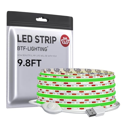 FCOB COB LED Strip Lights 5V USB Powered Green Color for TV (Green / 9.8FT)