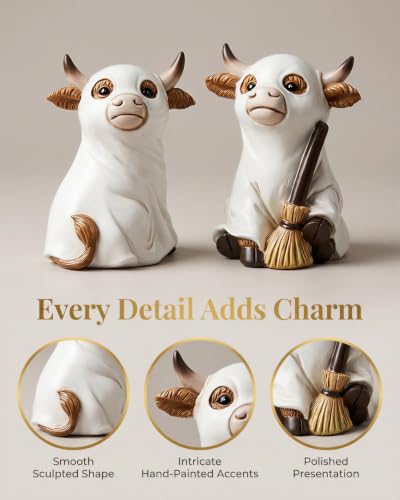 2 Resin Cow Ghost Figurines Halloween Tabletop Decor (Highland Cow Ghost)