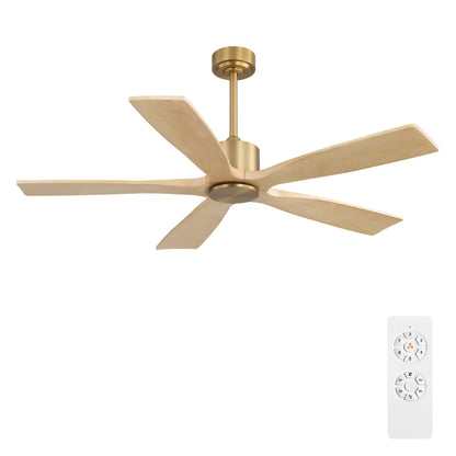 54 Inch DC Ceiling Fans without Light (Aged Brass and Natural Wood / 54")
