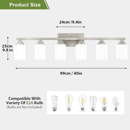 Brushed Nickel Bathroom Light Fixtures (Nickel-White Shade / 6-Light)