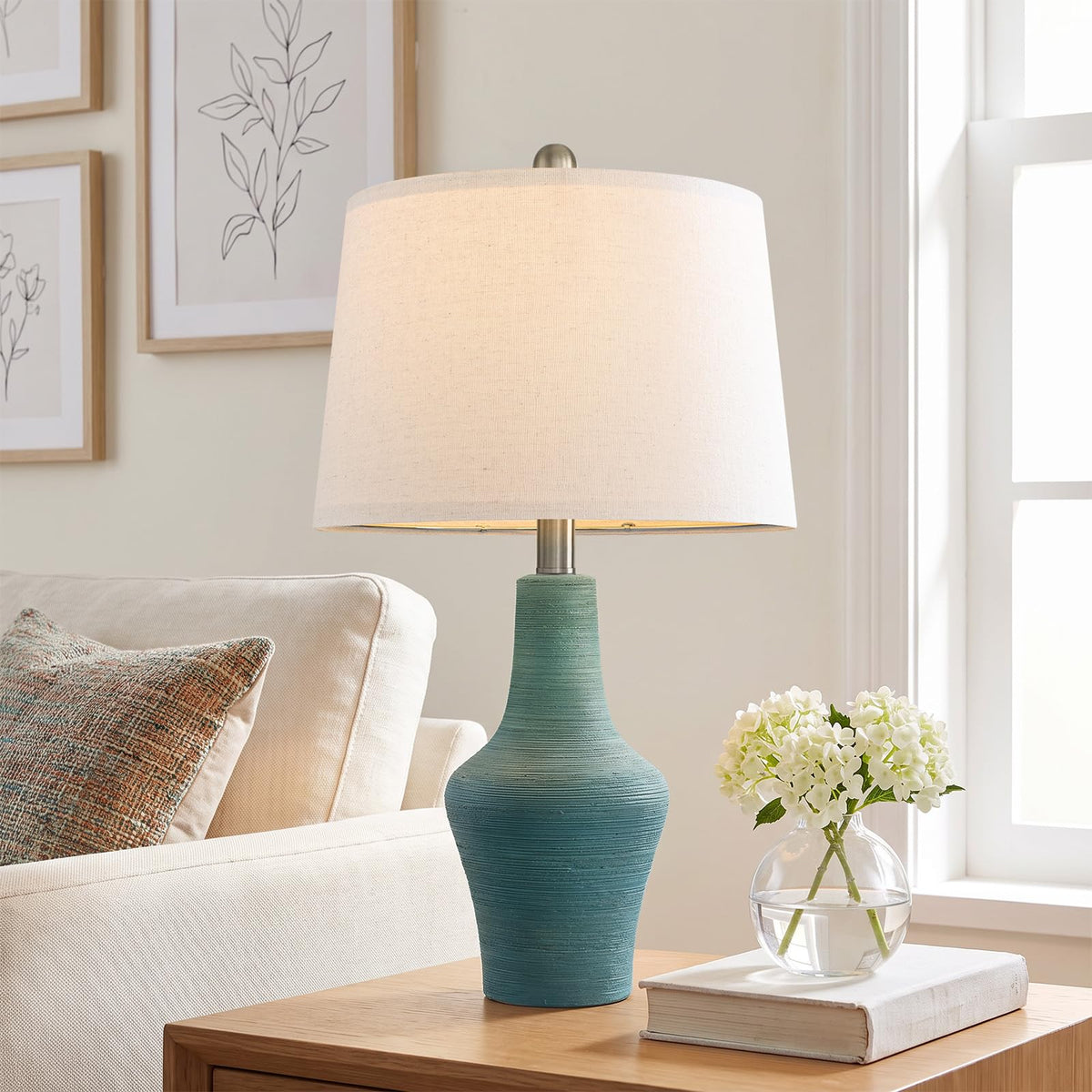 23" Farmhouse Ceramic Table Lamp Modern Bedside Lamps Matte Teal (23.25" Single - Matte Teal)
