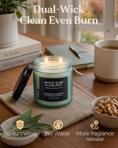 White Sage Walnut Soy Wax Candle Fall Home Scented Decor 70H 11.6Oz (Medium Jar / WhiteSageWalnut)