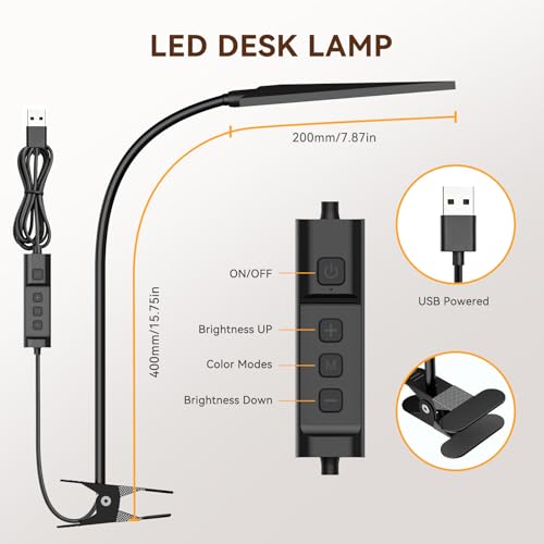 Clip‑On Desk Lamp (Dark Black / Medium)