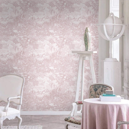 Peel and Stick Wallpaper Pink and White Vintage Forest Animals Floral Wallpaper Removable Self (Soft Pink / 17.3" x 78.7")