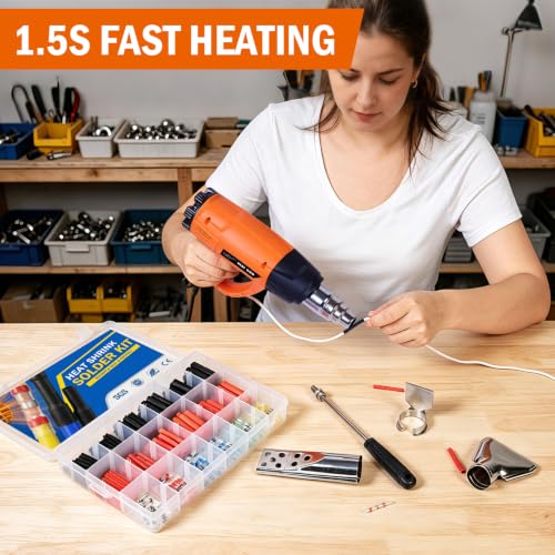 300 PCS Solder Seal Wire Connectors with 1800W Heat Gun Kit Overheat Protection Waterproof Heat Shrink Wire Connectors