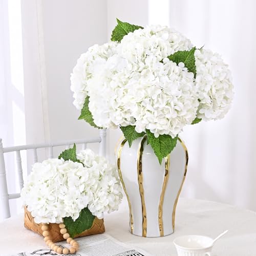 4 Pcs Real Touch Hydrangea Artificial Flowers (White / 4 Pcs)
