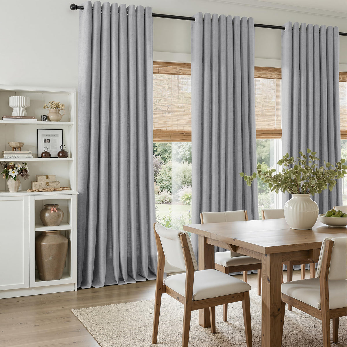 Grey Grommet Linen Curtains 84 Inches Long for Living Room (Grey / 52"W x 84"L (Pack of 2))