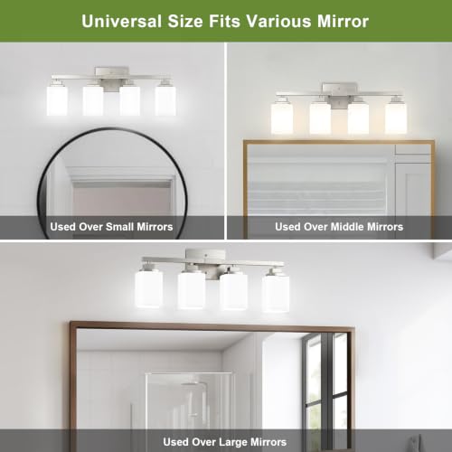 Brushed Nickel Bathroom Light Fixtures (Nickel-White Shade / 4-Light)