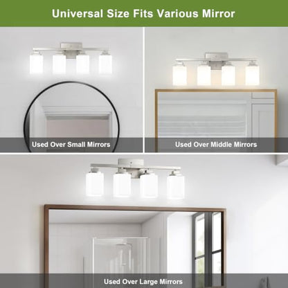 Brushed Nickel Bathroom Light Fixtures (Nickel-White Shade / 4-Light)