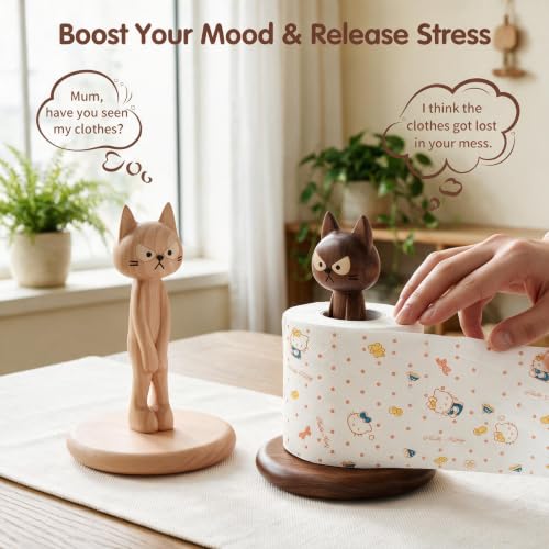 Wooden Toilet Paper Holder Funny Rustic Countertop Bath Tissue Roll Holder