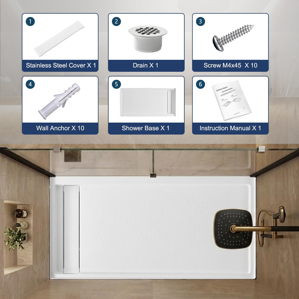 60"L x 30"W Shower Base with Right Drain