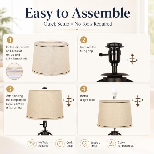 Dimmable Table Lamp Set of 2 with USB C Port with E26 Bulb