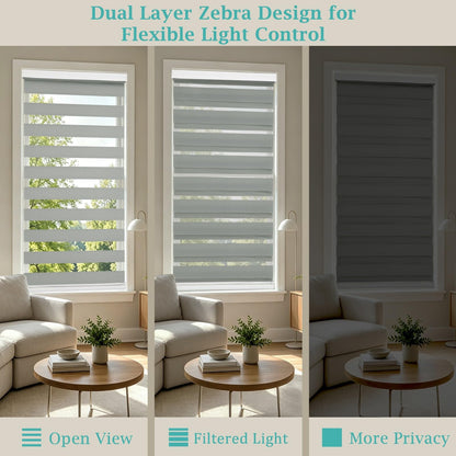 Custom Size Cordless Zebra Blinds for Windows (Gray / CUSTOM SIZE)