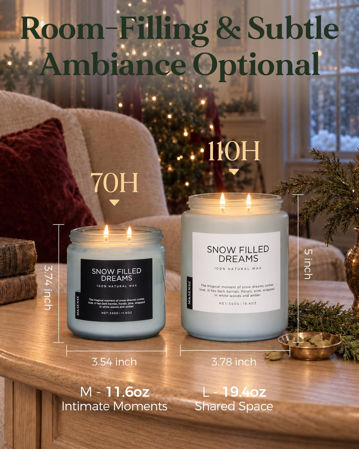 Snow Filled Dream Scented Winter Candle Non Toxic for Holiday Gifts (Large Jar / Snow Filled Dreams)