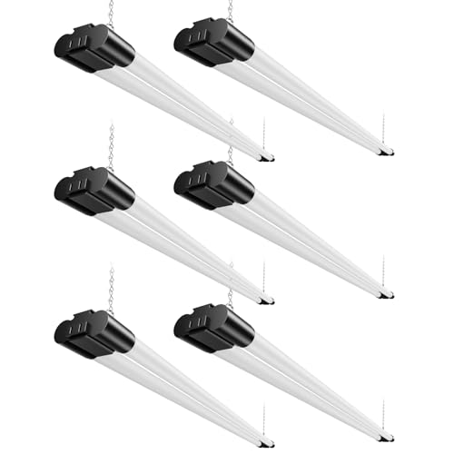 6 Pack) T5 LED Shop Light, 4FT 4500LM Garage Lighting, 45W (150W Equivalent), 6500K Linkable Integrated Light Fixture with ON/OFF Switch, Hanging or Ceiling Mount Bright White Light for Workshop (6 Pack)