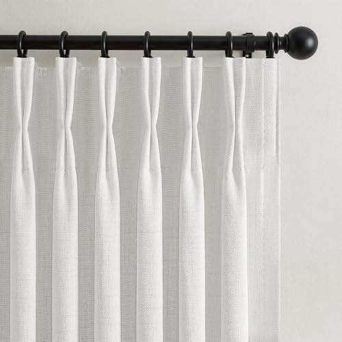 100 Inch Curtains White Beige Blackout Pinch Pleated for Living Room (Beigewhite / 50"W x 100"L (Pack of 2))