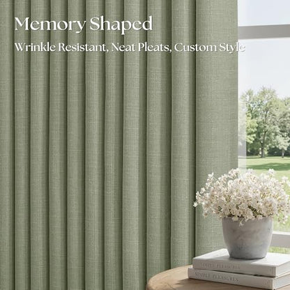 Sage Pleated Linen Blackout Curtains 96 Inch Long for Bedroom Living Room (Sage Green / 50"W x 96"L (Pack of 2))