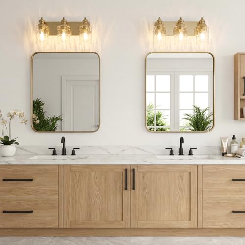 3 Light Bathroom Light Fixtures with Water Ripple Glass (Gold / 3-light)