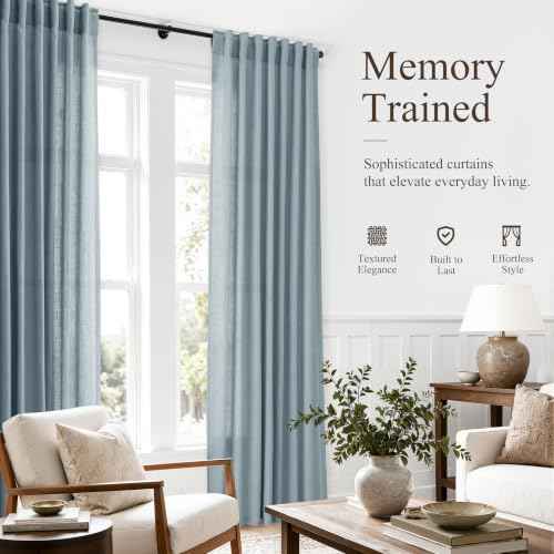 Blue Linen Curtains 63 Inches Long Drape for Living Room 2 Panels (Blue / 52"W x 63"L (Pack of 2))