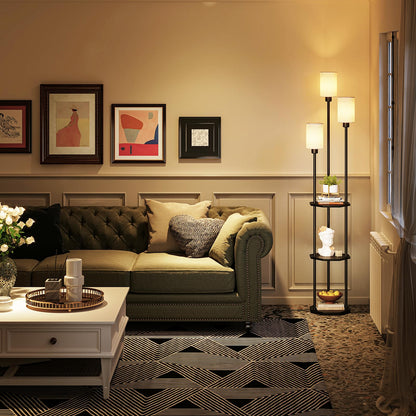 Floor Lamp with Shelves (Black and Beige)