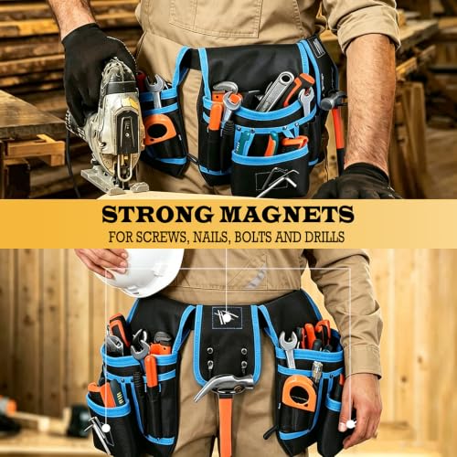 Tool Belt 26 Pockets Tool Pouch with 1 Hammer Loop & 3 Magnetic Zones