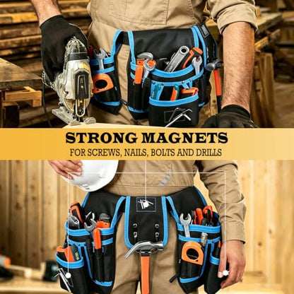 Tool Belt 26 Pockets Tool Pouch with 1 Hammer Loop & 3 Magnetic Zones