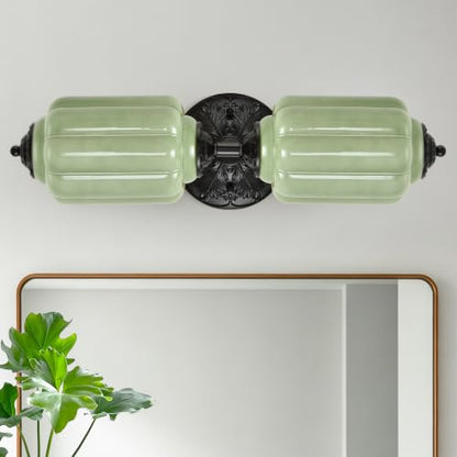 Green Glass Vintage Bathroom Vanity Light (Black & Green 1 Pack)