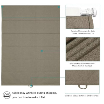 No Drill Roman Shades Cordless Blinds Blackout for Indoor Windows (Brown / 31.5"W x 64"H)