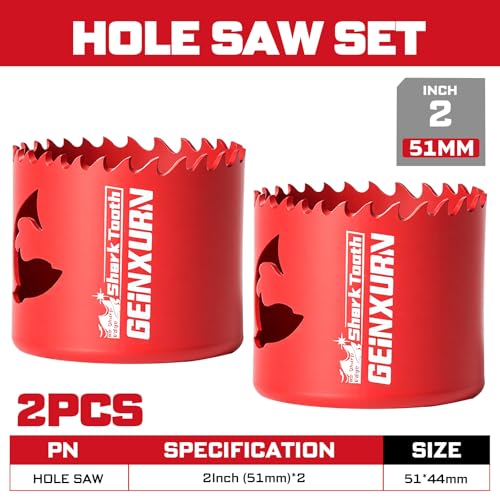 2 Inch(51mm) Hole Saw, 2PCS HSS Bi-Metal Hole Saw Kit with Shark Tooth Hole Cutter for Wood,Drywall, PVC Boards and Thin Metal (2 PCS 2")