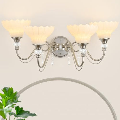 Brushed Nickel Bathroom Vanity Light (Nickel and White / 4-Light)
