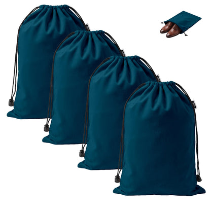 4 Pack Velvet Cloth Shoe Bags for Travel & Packing for Women & Men (Navy Blue)