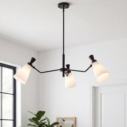Chandelier Modern Farmhouse Dining Room Light Fixture with Milk Glass Shades