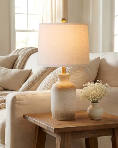 24'' Farmhouse Ceramic Table Lamp with Natural Textured Finish (White and Antique)