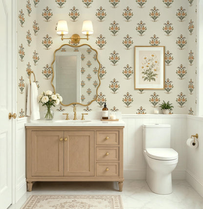 Vintage Floral Wallpaper Cottage Peel and Stick Wallpaper Retro Yellow Flower Contact Paper for Cabinets Drawers Farmhouse Removable Self (Beige and Yellow / 17.3" x 196.8")