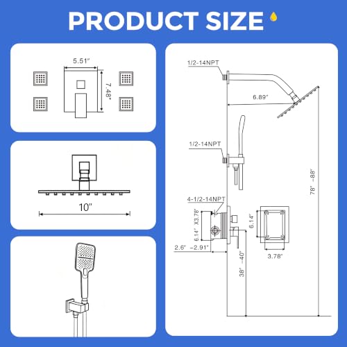 10 Inch Rain Shower Faucet Set with Body Jets