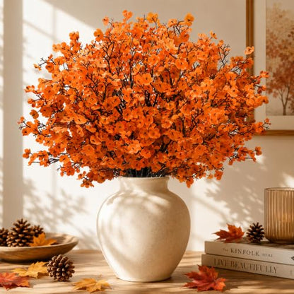 24 Orange Fall Babys Breath Artificial Flowers for Home Vase Decor (Fall Mixed Color)