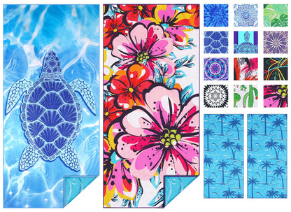 Microfiber Beach Towel Extra Large 71x32 Turtle Floral 2 Pack (Turtle Floral / 71 x 32 Inches)