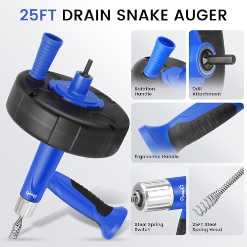 Drain Auger Plumbing Snake with Drill Adapter