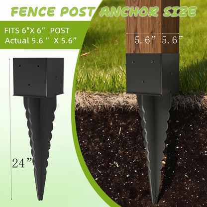 1 Pcs 6"x 6" Fence Post Anchor Ground Spike with 24" Tall (24 Inch)