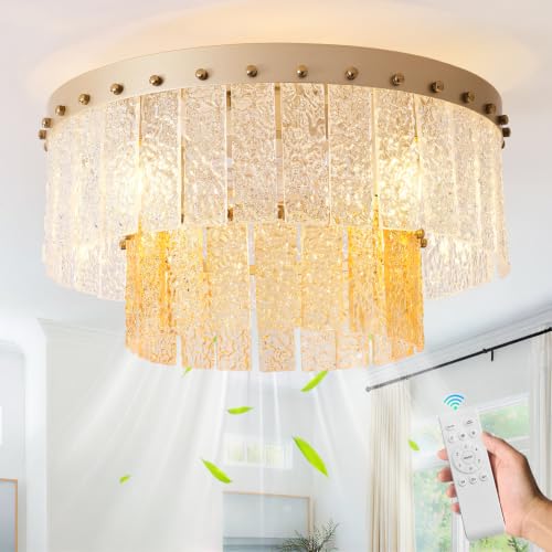 Crystal Caged Ceiling Fan with Light Flush Mount