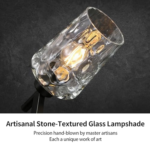 Chandelier Industrial Hanging Light Fixture with Stone Texture Glass Shades