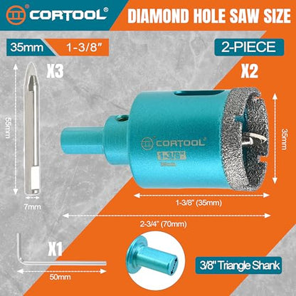 1-3/8 Inch Diamond Hole Saw with Pilot Drill Bit, Diamond Tipped Tile Hole Saws, Dry/Wet Use for Porcelain Tile, Ceramic Pottery, Granite, Stone, Marble, Glass Bottles - 2 Pack (1-3/8 Inch (35mm) 2-Pack)
