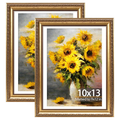 10x13 Vintage Picture Frame with 9x12 Mat Set of 2 (Gold / 10x13 inch)