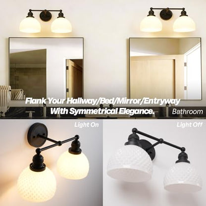 Vintage 2 Light Black Bathroom Light Fixtures with Milk Glass (2-Black)