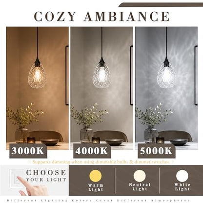 Glass Pendant Lights Kitchen Island 6" Pendant Light Fixtures Hammered Clear Glass Height Adjustable Modern Hanging Pendant Lights for Dining Room