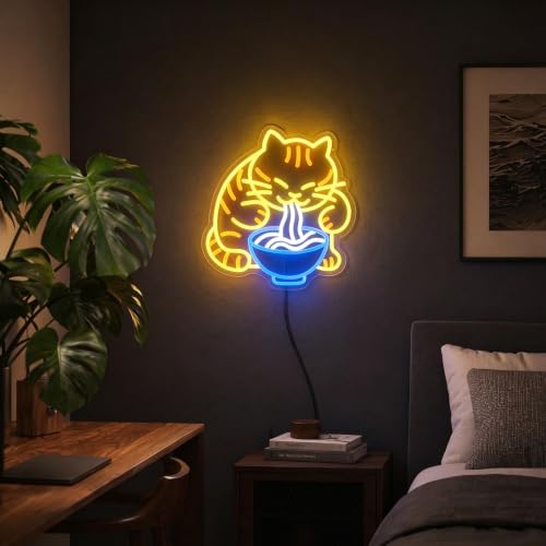 Ramen Cat Neon Sign LED Cat Noodle Neon Wall Art Lights